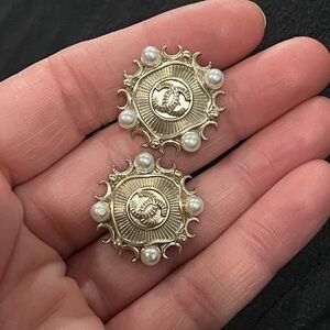 CHANEL Gold and Pearl Medallion Earrings
